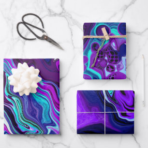 Purple, Blue and Teal Abstract Marble Art Wrapping Paper Sheet