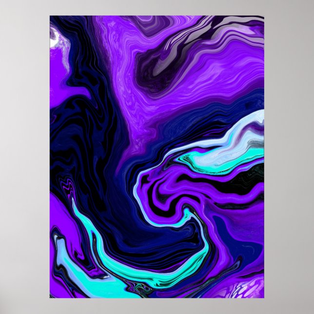 Purple, Blue and Teal Abstract Modern Art Poster (Front)