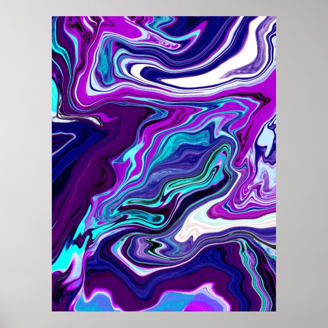 Purple, Blue and Teal Abstract Modern Art   Poster (Front)
