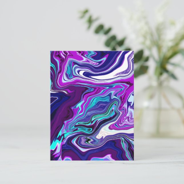 Purple, Blue and Teal Abstract | Thinking of You C Postcard (Standing Front)