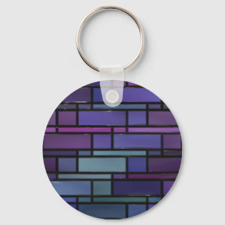 Purple, Blue, and Teal Stained Glass Window Key Ring