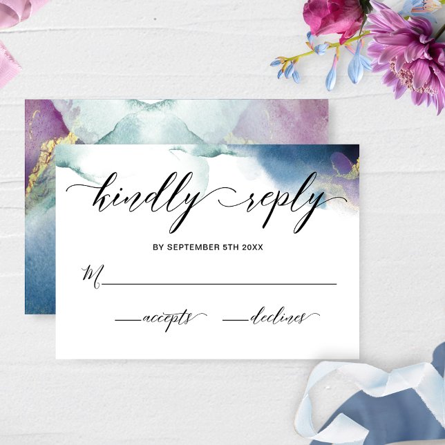 Purple, Blue and Teal Watercolor Wedding RSVP Card (Creator Uploaded)