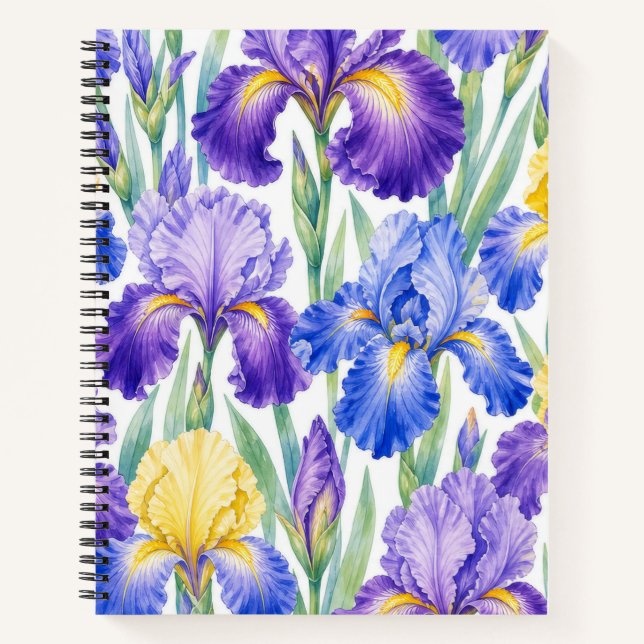 Purple Blue and Yellow Iris Floral Notebook (Front)