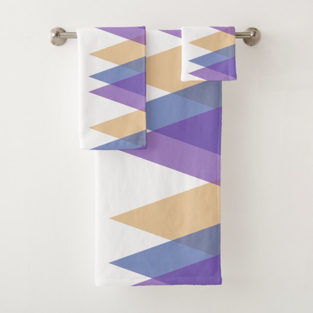 Purple, blue and yellow triangles bath towel set (Insitu)