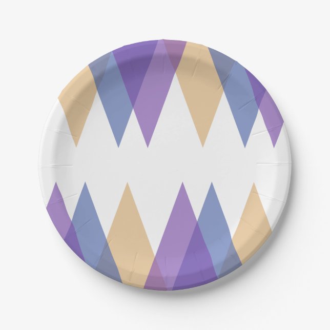 Purple, blue and yellow triangles paper plate (Front)