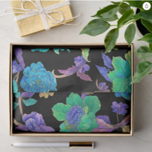 Purple Blue Aqua Jacobean Damask Design Tissue Paper