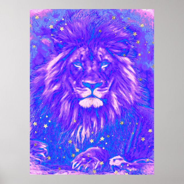 *~* Purple Blue Art Artistic Celestial LION AP23  Poster (Front)