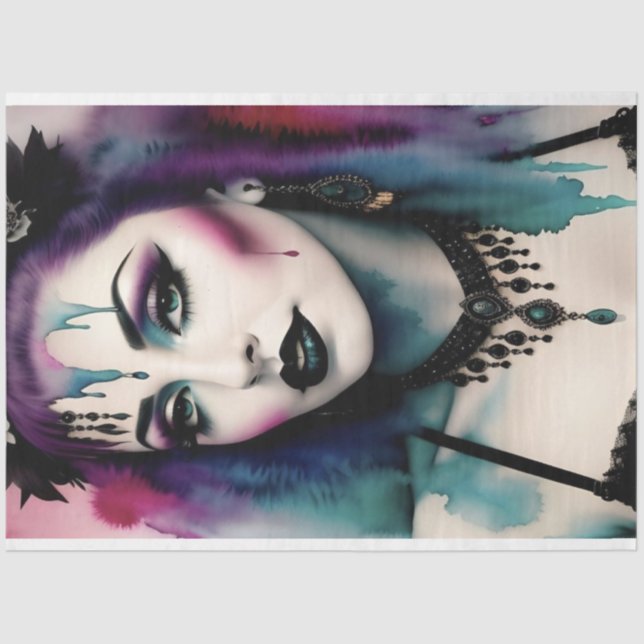 Purple Blue Beautiful Goth Performer Decoupage  Tissue Paper (Front)