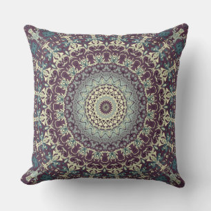 Purple Blue Beige Mandala Kaleidoscope Medallion Cushion