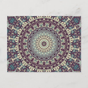 Purple Blue Beige Mandala Kaleidoscope Medallion Postcard