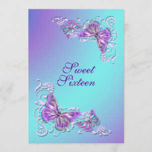 Purple blue birthday engagement wedding invitation