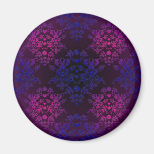 Purple Blue Black Vintage Damask Pattern Magnet