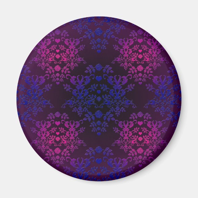 Purple Blue Black Vintage Damask Pattern Magnet (Front)