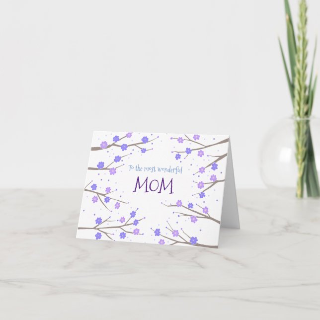 Purple Blue Blossoms Custom Text Mothers Day Card (Front)