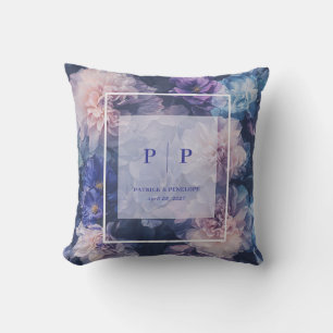 Purple Blue Blush Floral Watercolor Modern Square Cushion