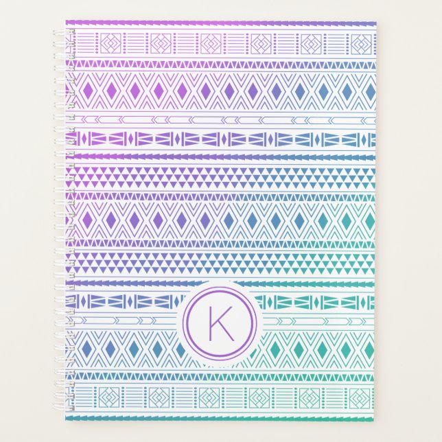 Purple Blue Boho Monogram Ombre Planner (Front)