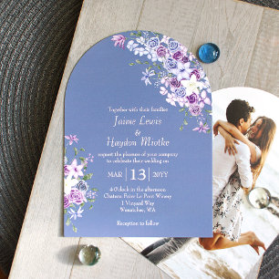 Purple & Blue Boho Rose Garden Wedding  Invitation