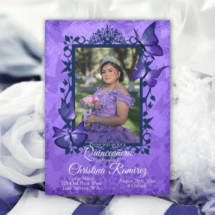 Purple, Blue Butterfly Quinceanera Invitation