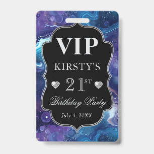 Purple Blue Celestial Glitter Agate Birthday VIP ID Badge