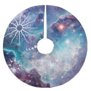 Purple Blue Celestial Pattern Brushed Polyester Tree Skirt