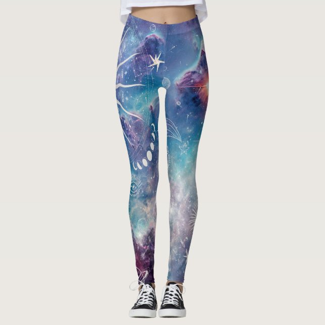Purple Blue Celestial Pattern Leggings (Front)