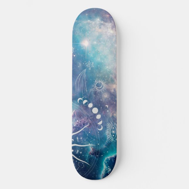 Purple Blue Celestial Pattern Skateboard (Front)
