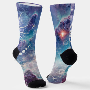 Purple Blue Celestial Pattern Socks