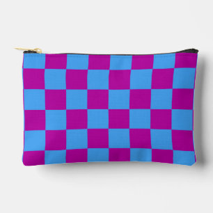 Purple Blue Chequered Check Pattern Accessory Pouch