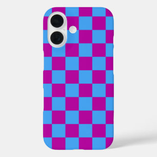 Purple Blue Chequered Check Pattern iPhone 16 Case