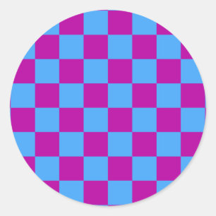 Purple Blue Chequered Check Pattern Classic Round Sticker