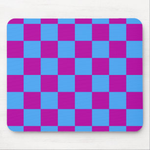 Purple Blue Chequered Check Pattern Mouse Pad