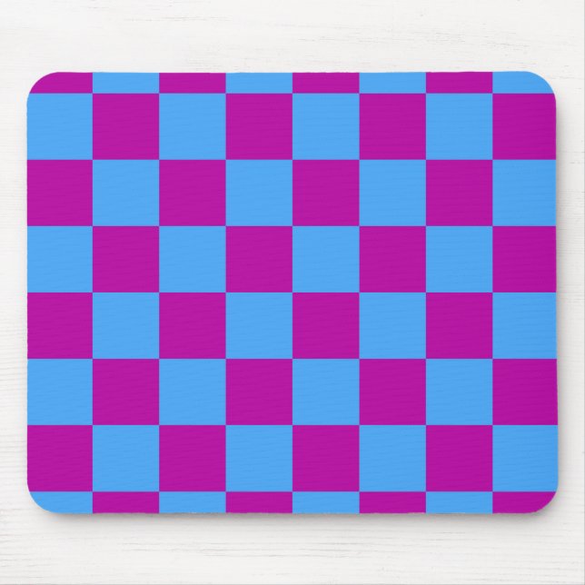 Purple Blue Chequered Check Pattern Mouse Pad (Front)