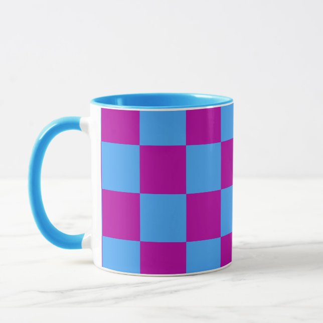 Purple Blue Chequered Check Pattern Mug (Left)