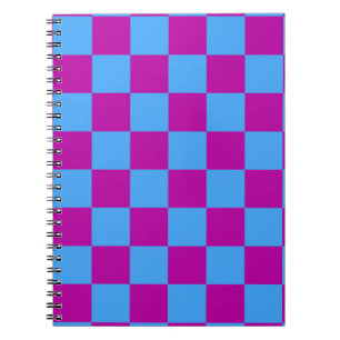 Purple Blue Chequered Check Pattern Notebook