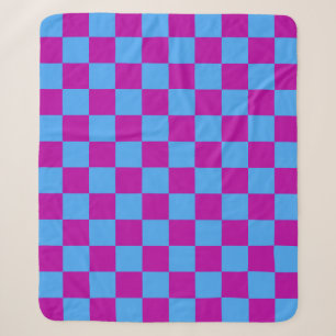 Purple Blue Chequered Check Pattern Sherpa Blanket