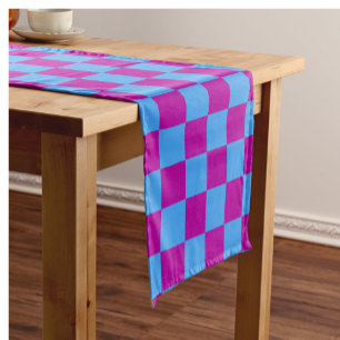 Purple Blue Chequered Check Pattern Short Table Runner