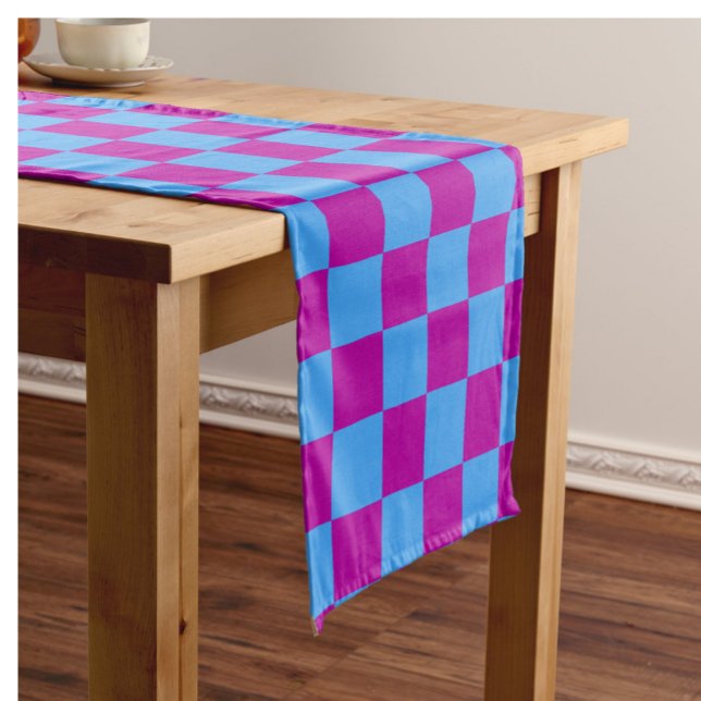 Purple Blue Chequered Check Pattern Short Table Runner (Creator Uploaded)
