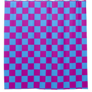 Purple Blue Chequered Check Pattern Shower Curtain