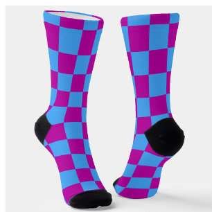 Purple Blue Chequered Check Pattern Socks