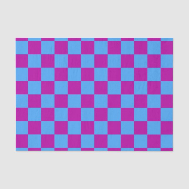 Purple Blue Chequered Check Pattern Tissue Paper (Front)