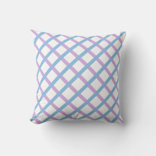 Purple Blue Chequered Diamond Stripes Pattern Cushion