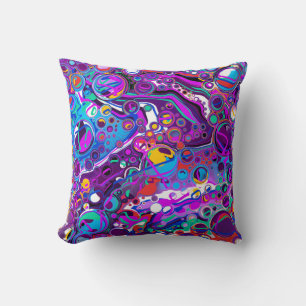 Purple, Blue Colourful Bubbles Abstract Modern   Cushion