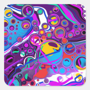 Purple, Blue Colourful Bubbles Abstract Modern Square Sticker