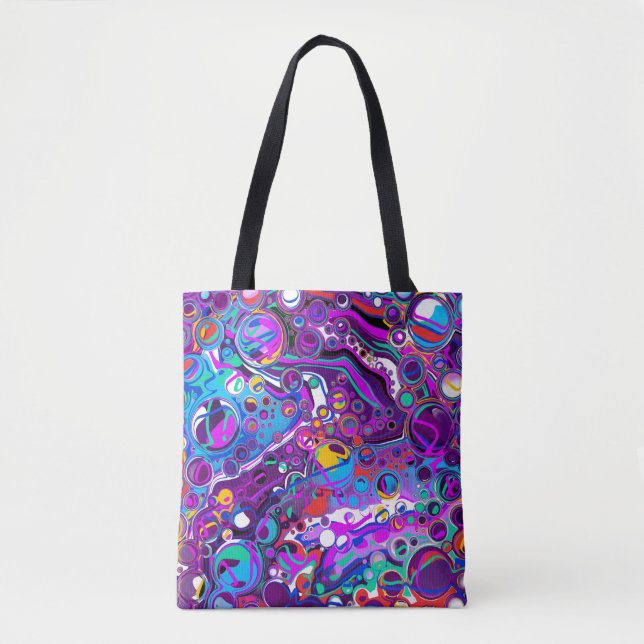 Purple, Blue Colourful Bubbles Abstract Modern  Tote Bag (Front)