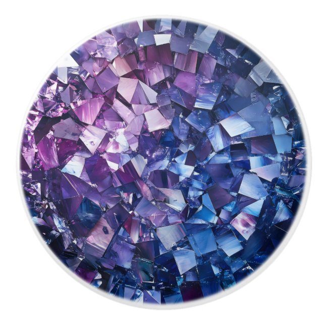 Purple Blue Crystals Pattern Ceramic Knob (Front)