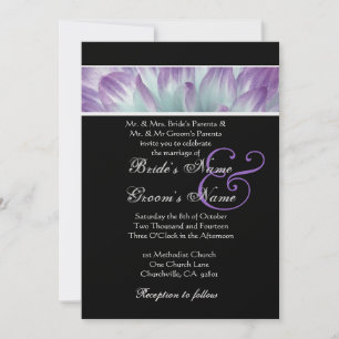 Purple Blue Dahlia Petals Wedding Metallic Paper Invitation