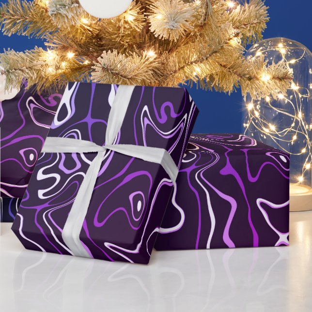 Purple blue damascus abstract swirls cool pattern wrapping paper (Holidays)
