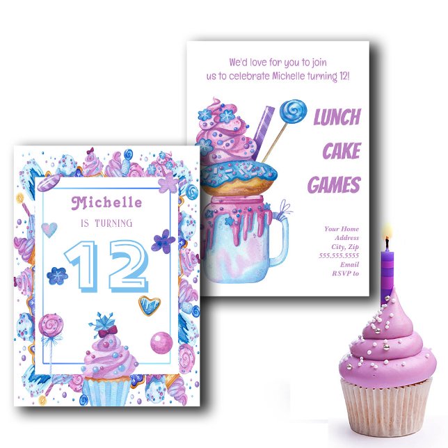 Purple Blue Dessert Watercolor Birthday Invitation (Creator Uploaded)
