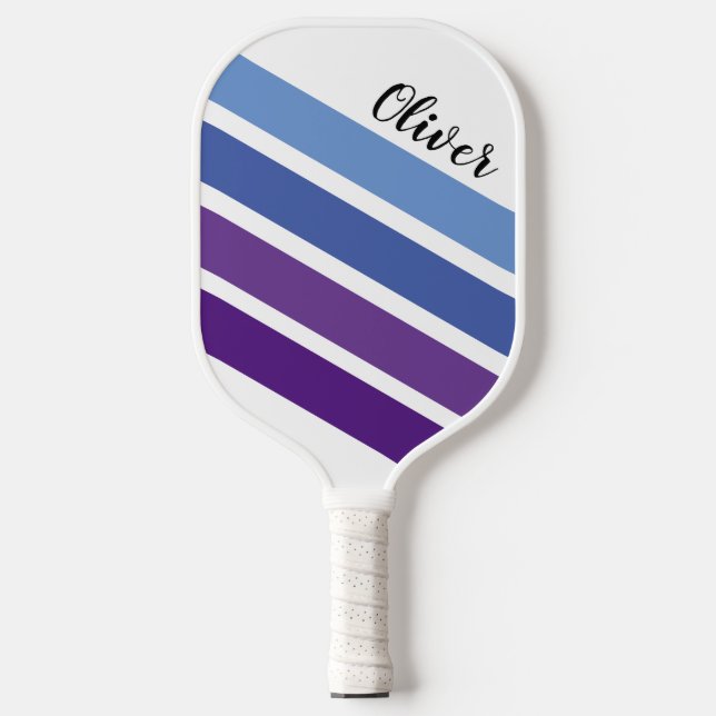 Purple Blue Diagonal Stripe Pickleball Paddle (Front)
