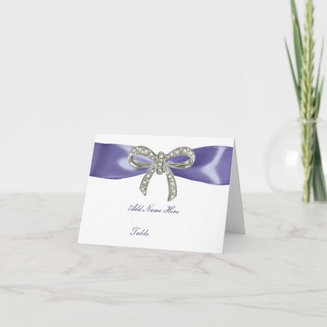 Purple Blue Diamond Bow Folded Table Place Card (Front)